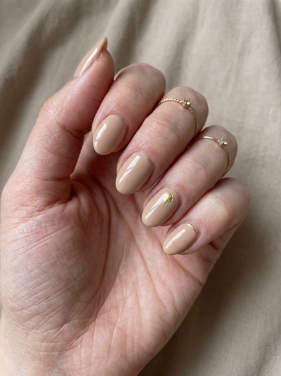 Nude Nails mit Goldakzent als Nude Nägel Inspiration 2026